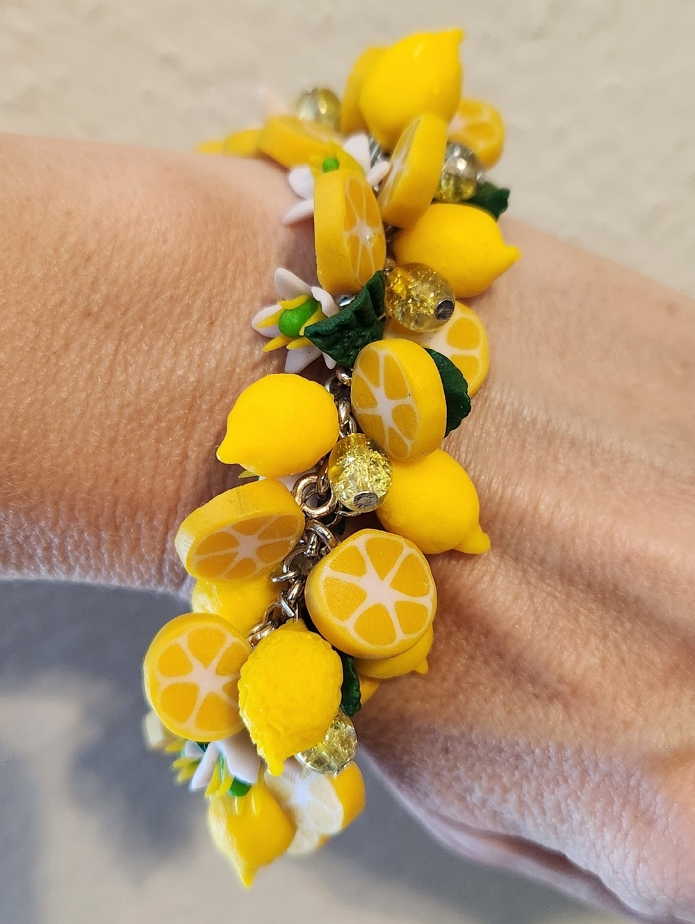 Handmade Yellow Citrus Lemon Charm Bracelet - Picture 3 of 5